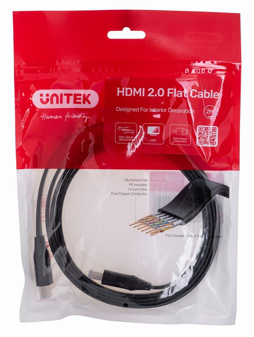 UNITEK KABEL HDMI 2.0 4K60HZ, PŁASKI, 2M, C11063BK-2M — zdjęcie 1 z 2