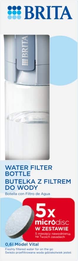 Butelka filtrująca Brita Vital + 5 filtrów MicroDisc (pastelowy błękit) 600 ml — zdjęcie 1 z 7