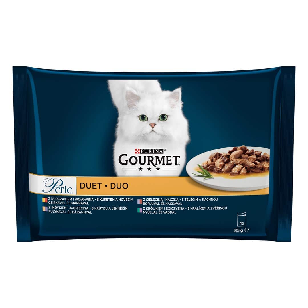 GOURMET PERLE Duet Mięsny - 4x85g dla Dorosłego Kota — zdjęcie 1 z 8