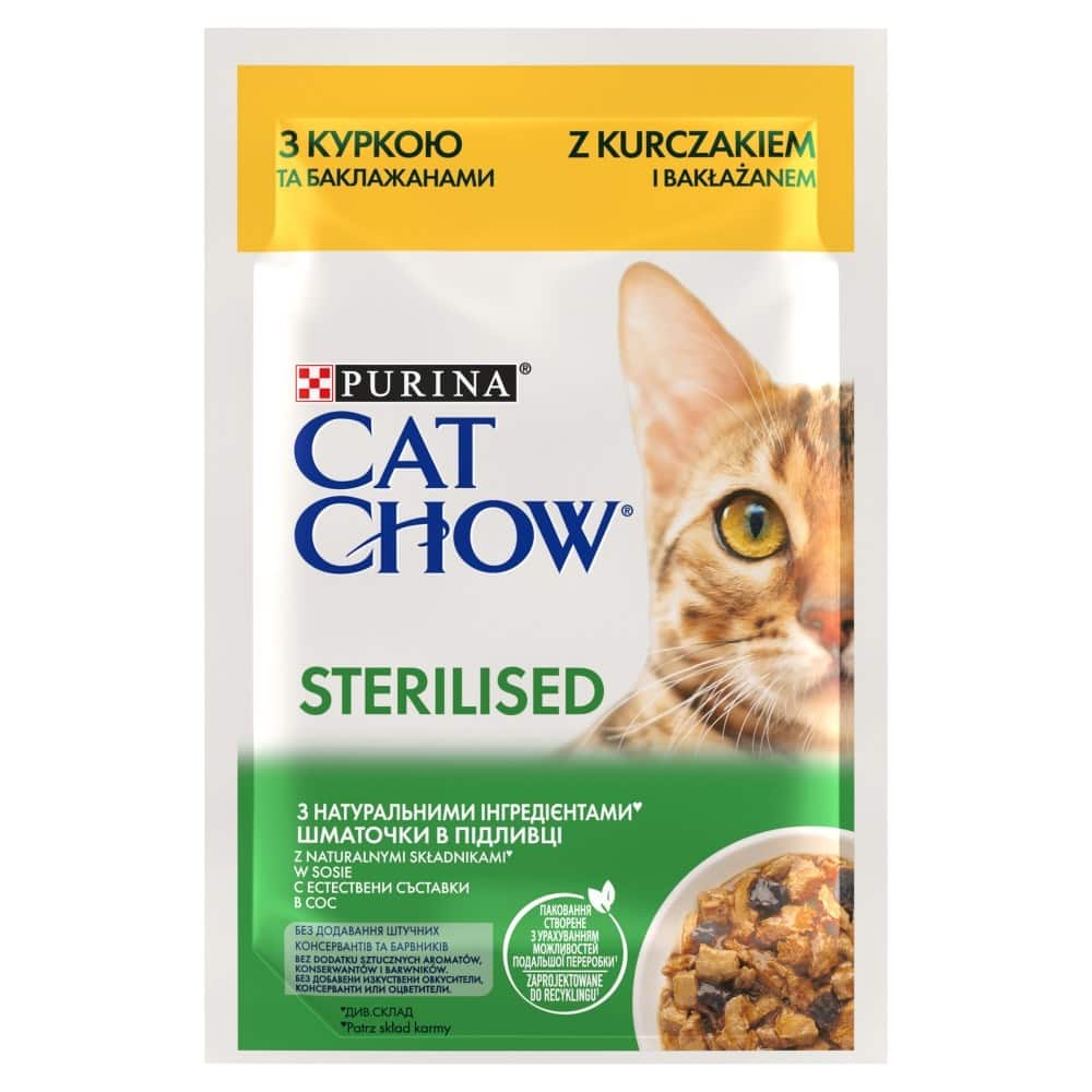 Purina Cat Chow Sterilised z kurczakiem i bakłażanem w sosie - mokra karma dla kota - 85 g — zdjęcie 1 z 7