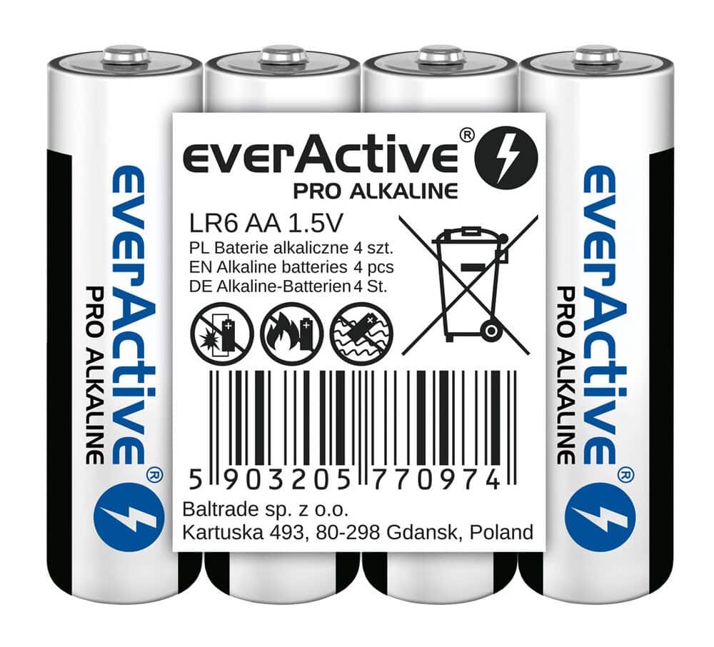 EVERACTIVE BATERIE ALKALICZNE PRO ALKALINE AA, LR6, SHRINK 4 SZT, 1250 MAH, WYSOKA WYDAJNOŚĆ, LR6PRO4T — zdjęcie 1 z 3