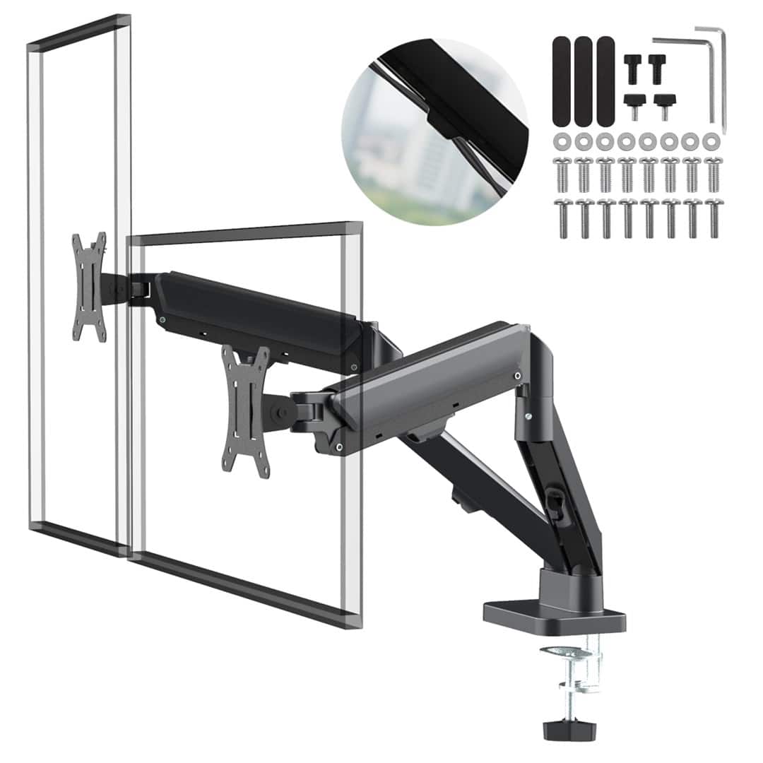 MACLEAN UCHWYT NA 2 MONITORY, SPRĘŻYNA GAZOWA, 17"-32", 2-10KG, CZARNY MC-134 — zdjęcie 1 z 8