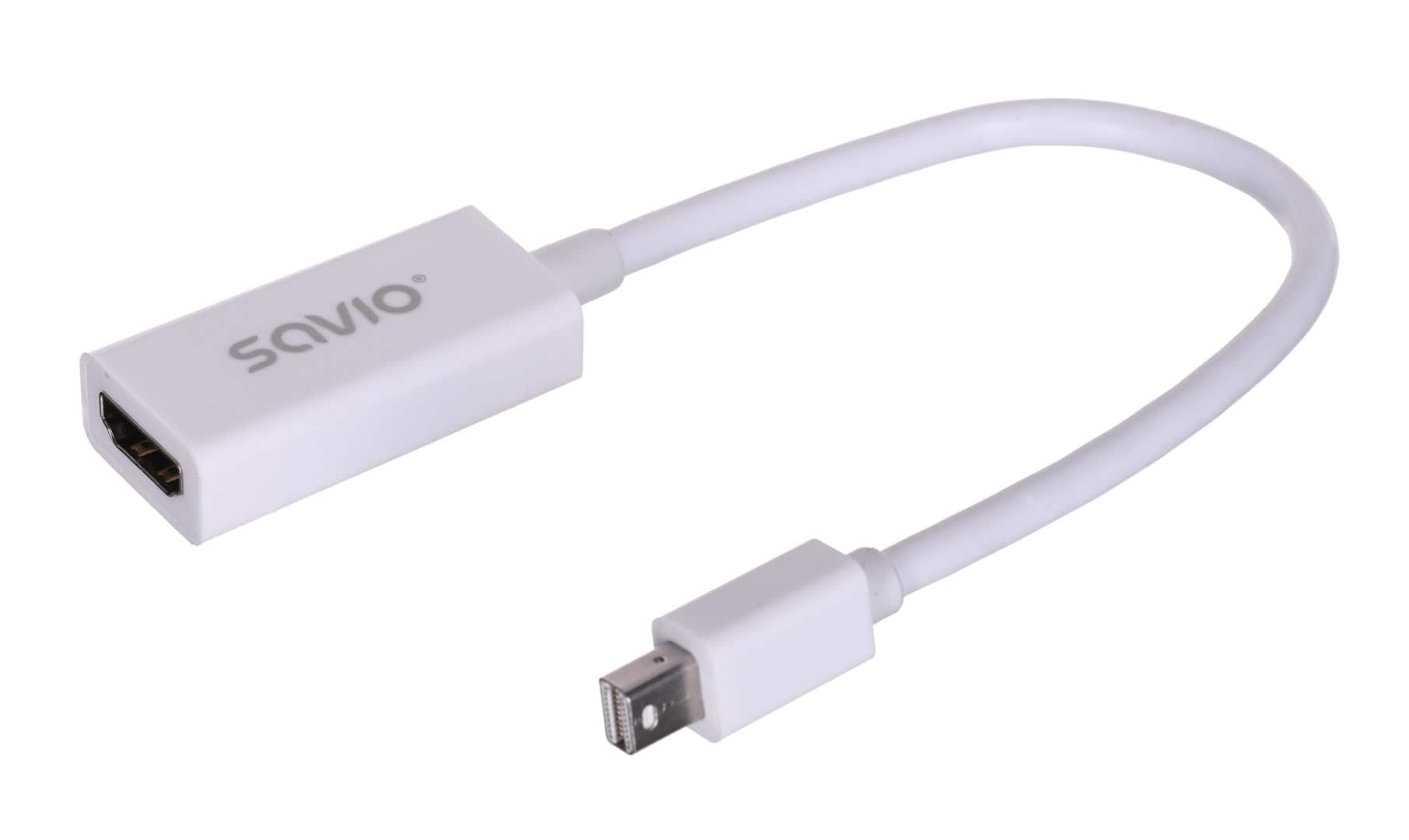 Adapter SAVIO cl-57 (Mini DisplayPort M - HDMI F; 0,10m; kolor biały) — zdjęcie 1 z 4