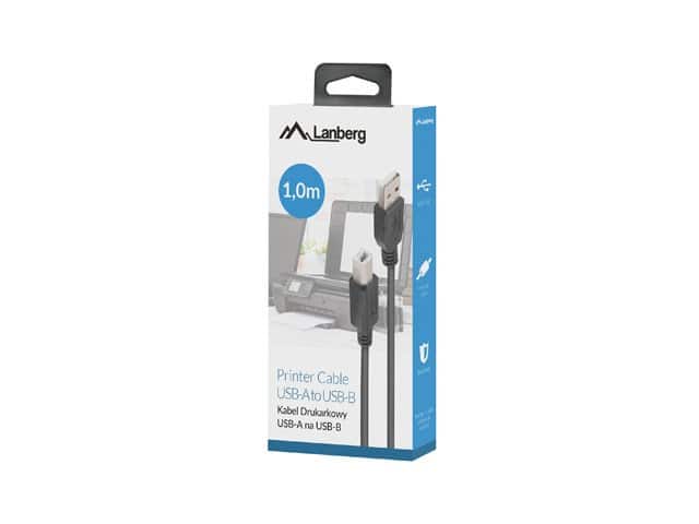 LANBERG KABEL USB-A->USB-B M/M 2.0 1M FERRYT CZARNY BOX CA-USBA-15CU-0010-BK — zdjęcie 1 z 3