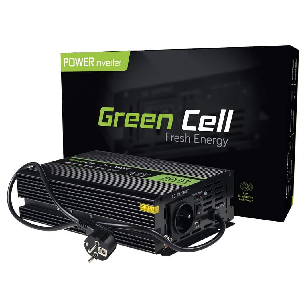 GREEN CELL PRZETWORNICA INV07 12V-230V 300W/600W CZYSTA SINUSOIDA — zdjęcie 1 z 5