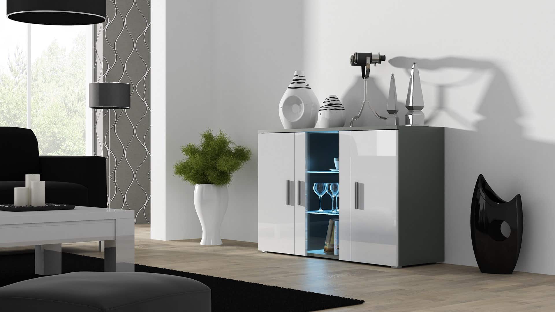 Komoda 120cm SOHO S7  szary/ biały połysk — zdjęcie 1 z 3