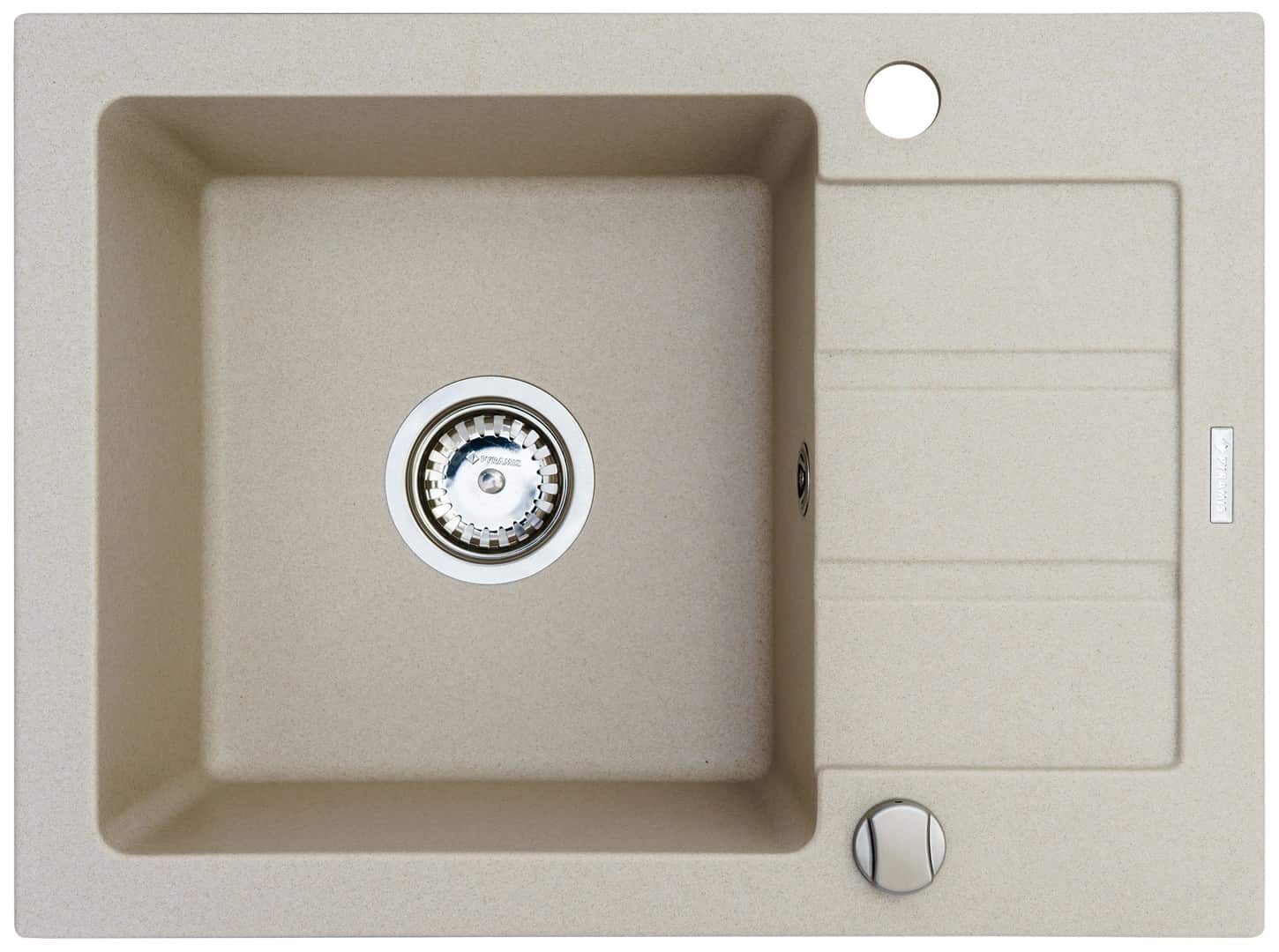 Zlewozmywak granitowy jednokomorowy z ociekaczem Maidsinks 62x44 1B 1D beż piaskowy (Pyragranit; kolor beżowy) — zdjęcie 1 z 2