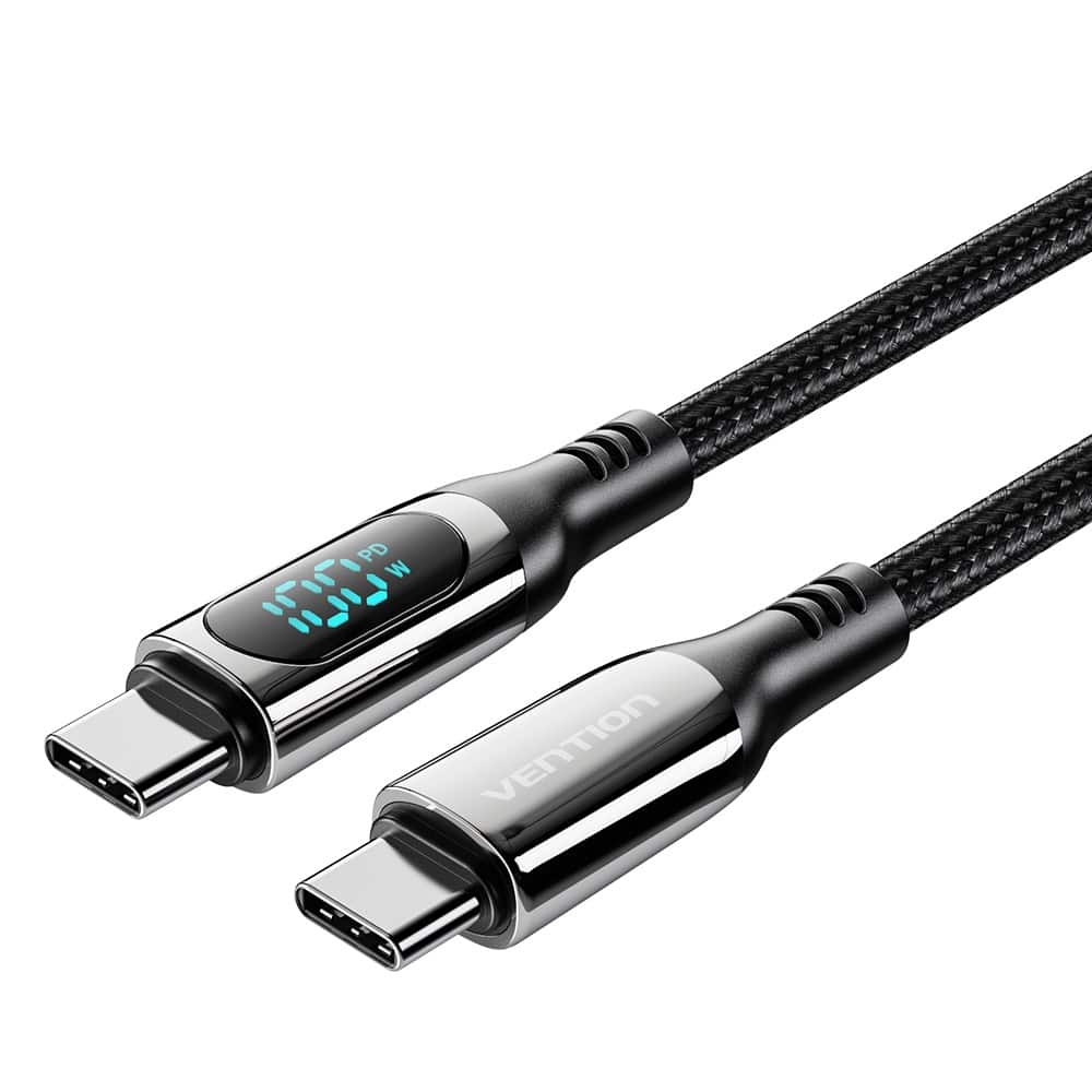 Kabel USB-C do USB-C Vention USB 2.0 5A 1.2m z wyświetlaczem czarny — zdjęcie 1 z 5