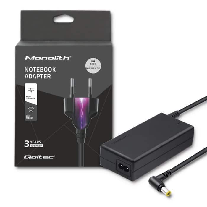 Zasilacz Qoltec 50087.90W do notebooka Acer (19 V; 4,74 A; 90W; 5.5 mm x 1.7 mm) — zdjęcie 1 z 8