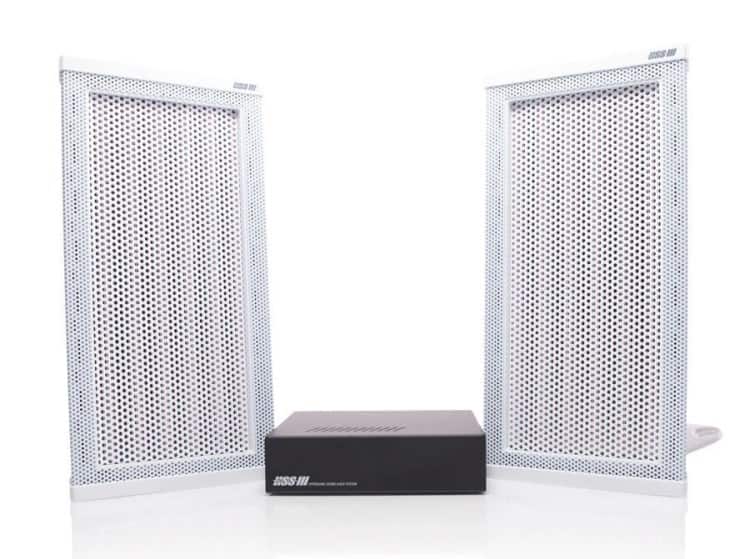 WAVES SYSTEM GŁOŚNIKI KIERUNKOWE ZE WZMACNIACZEM ZESTAW STEREO: 2X HSS3000EW + WZMACNIACZ + UCHWYTY DO GŁOŚNIKÓW — zdjęcie 1 z 7