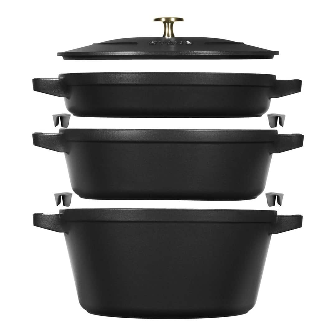 Zestaw 3 naczyń żeliwnych z pokrywką STAUB 40508-386-0 - czarny 24 cm — zdjęcie 1 z 8