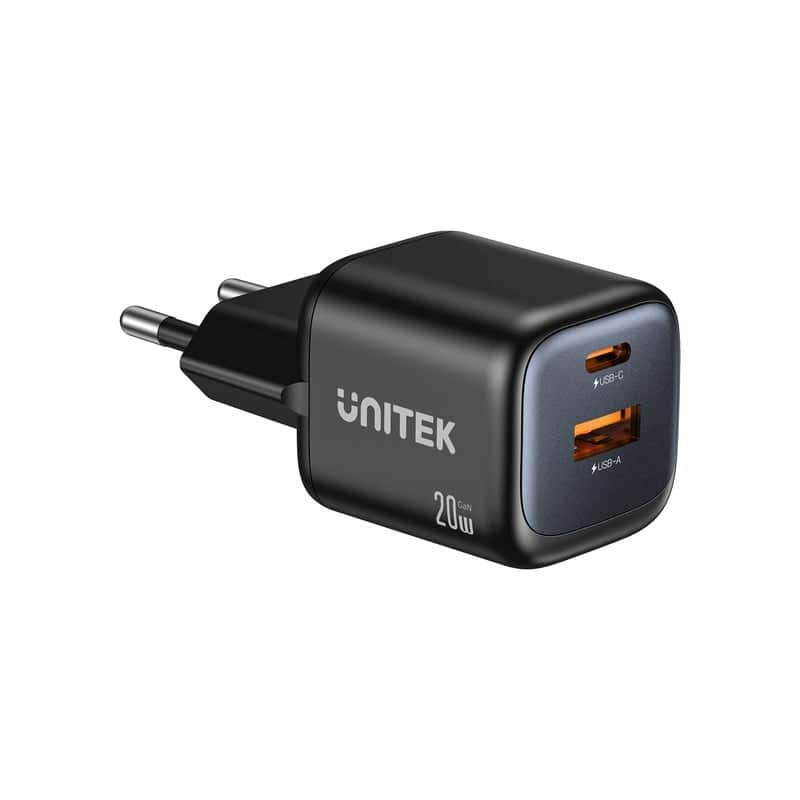 UNITEK ŁADOWARKA SIECIOWA 2X GAN USB-C & USB-A 20W CZARNA — zdjęcie 1 z 3