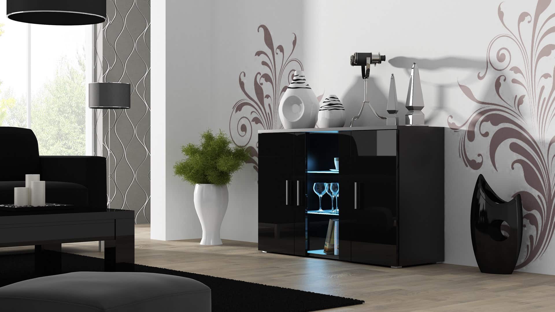 Komoda SOHO S7 120cm czarny/czarny połysk — zdjęcie 1 z 3
