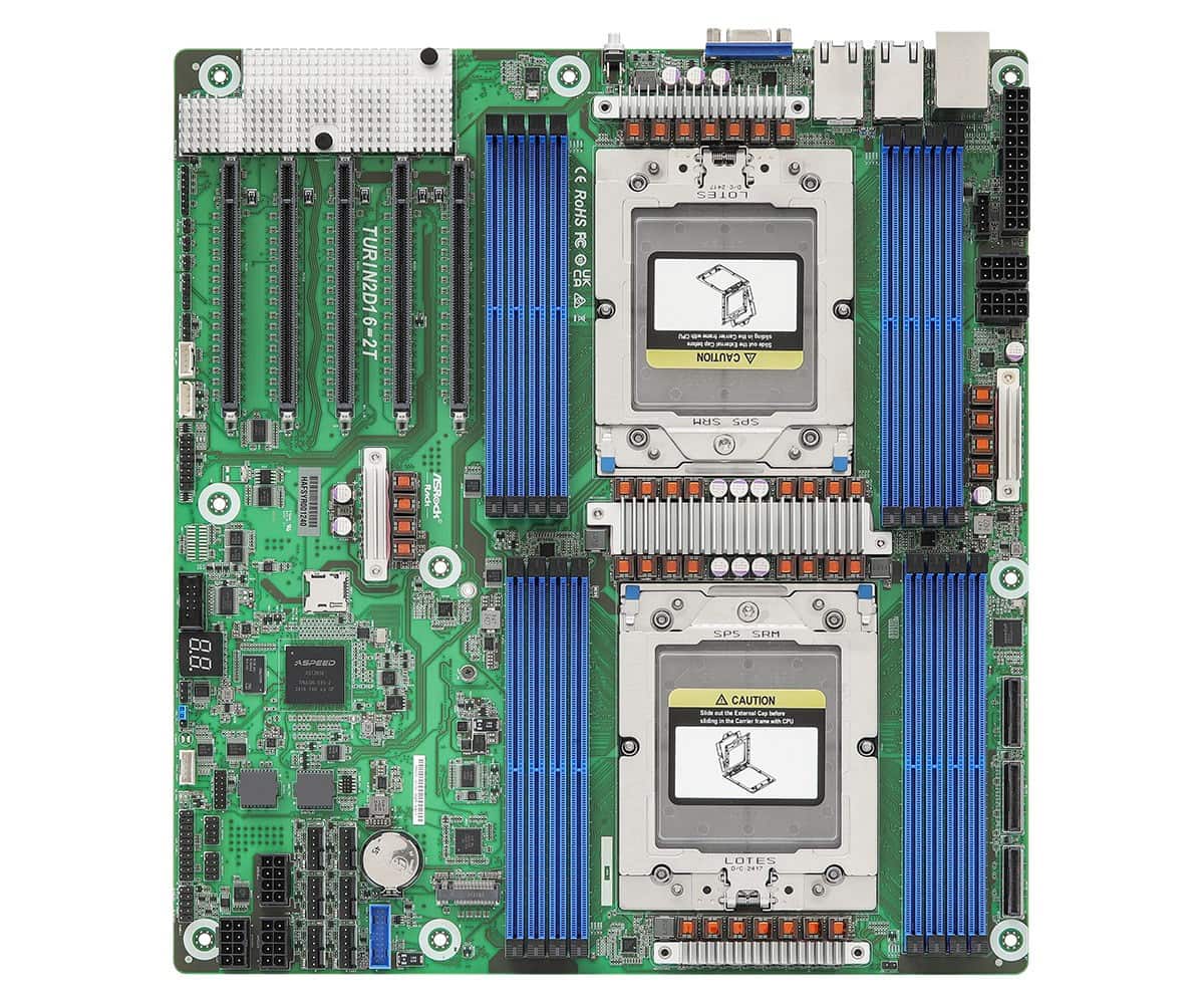 Płyta główna AsRock TURIN2D16-2T 2x SP5 AND Epyc 9004/9005 Soc (16x DIMM, 2x MCIO, up to 16xSATA, 1xM.2, 2x10Gbe, IMPI EEB ) — zdjęcie 1 z 4