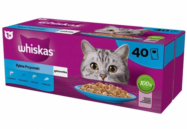 WHISKAS Rybne przysmaki w galaretce - mokra karma dla kota - 40x85 g — zdjęcie 1 z 5