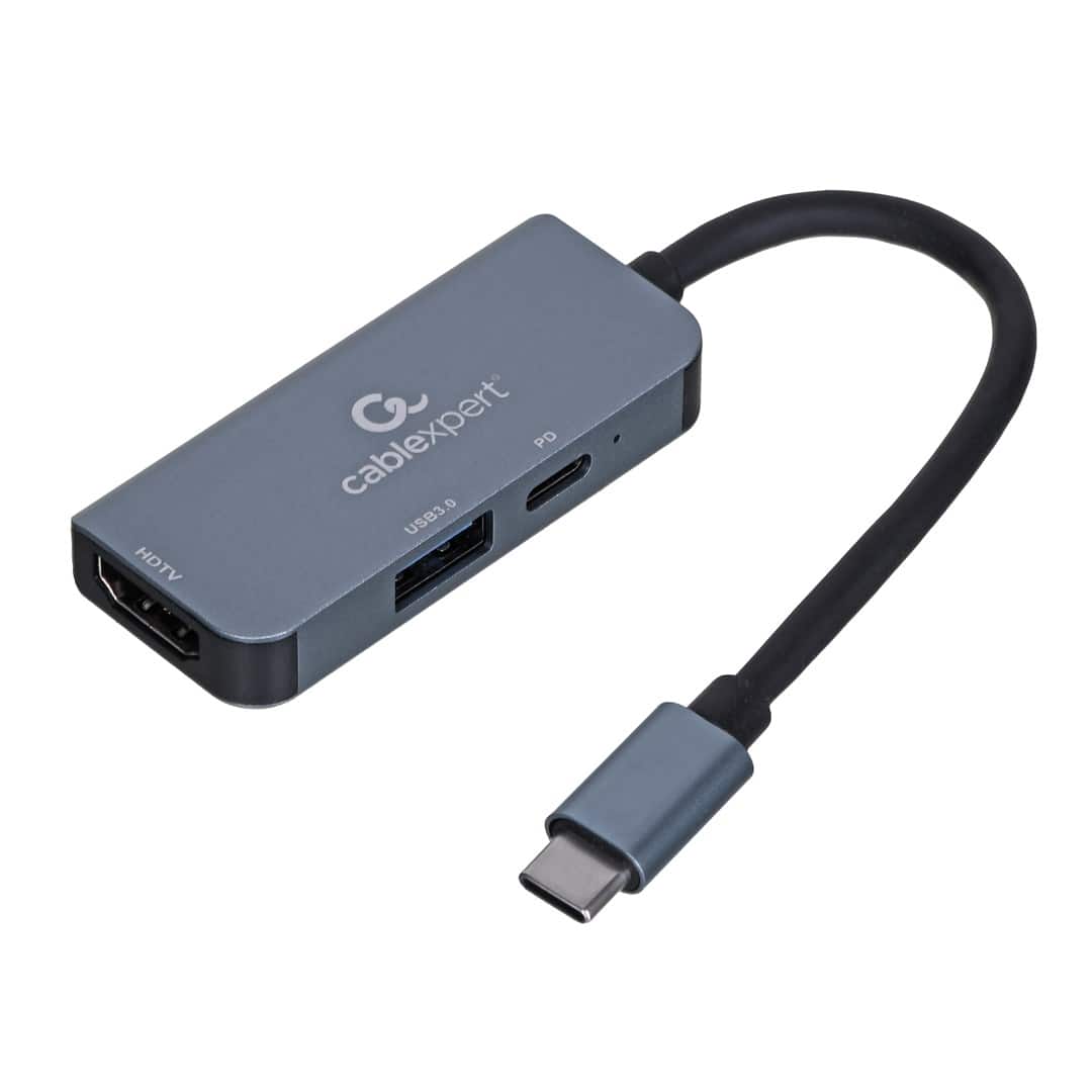 GEMBIRD MULTI ADAPTER USB TYP-C 3W1 (HUB USB + HDMI + PD) — zdjęcie 1 z 3