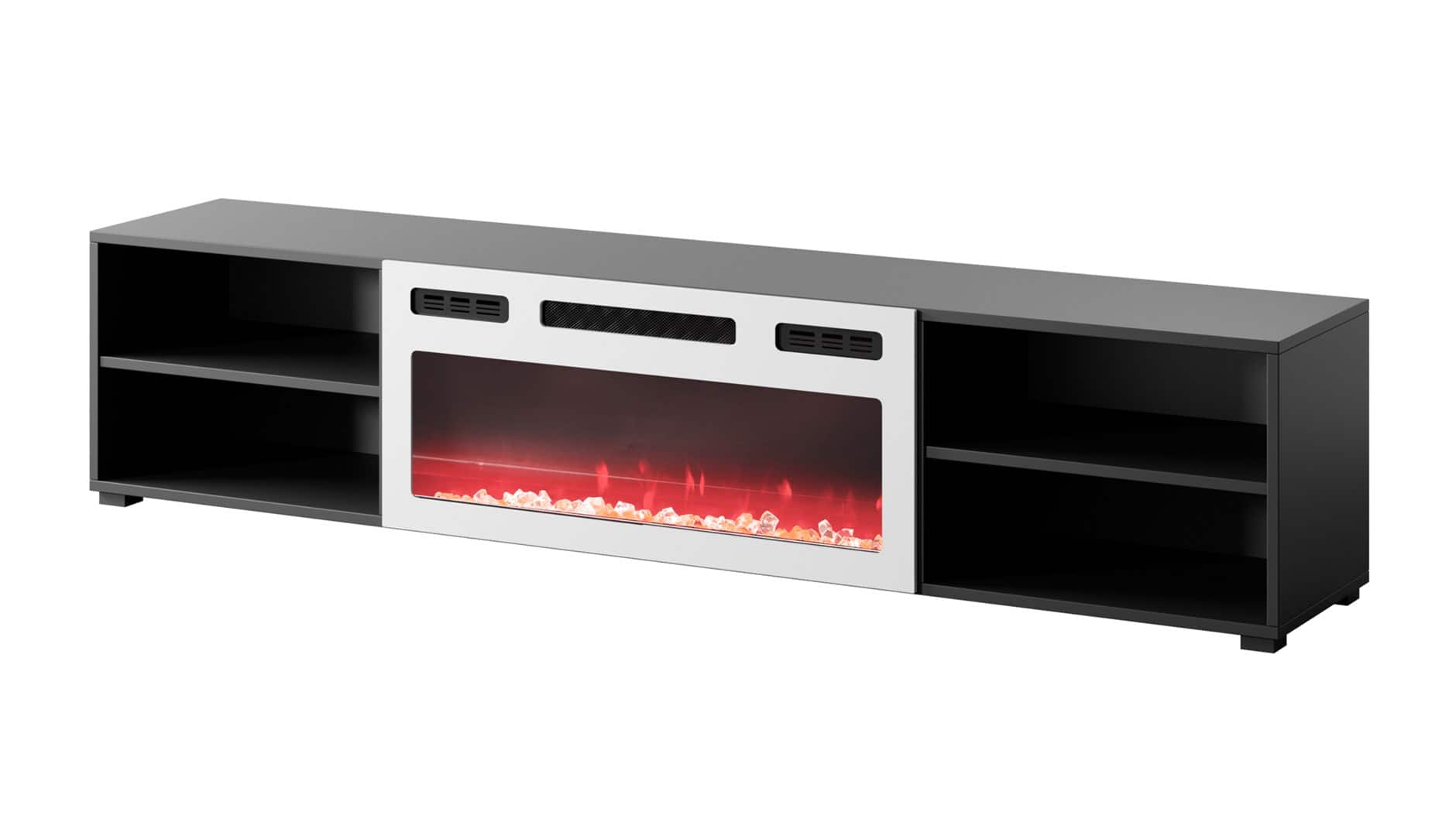 Szafka RTV POLO 180x33x39 czarny + kominek biały — zdjęcie 1 z 5