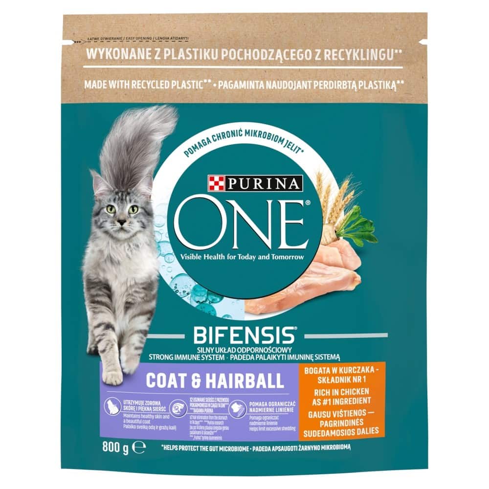 PURINA One Bifensis Coat & Hairball Kurczak - sucha karma dla kota - 800 g — zdjęcie 1 z 6