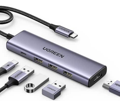 Ugreen Wielofunkcyjny HUB 5w1 USB-C  - HDMI 1.4 / 3 x USB-A / USB-C PD 100W CM511 - szary — zdjęcie 1 z 8