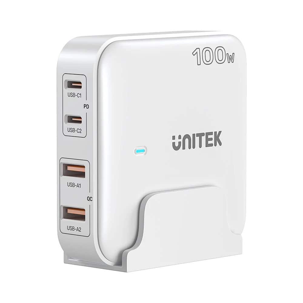 UNITEK ŁADOWARKA BIURKOWA GAN 100W 2XUSB-A 2XUSB-C BIAŁA — zdjęcie 1 z 6