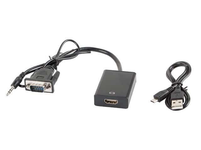 Adapter Lanberg AD-0021-BK (D-Sub (VGA), Mini Jack M - HDMI F; 0,20m; kolor czarny) — zdjęcie 1 z 2