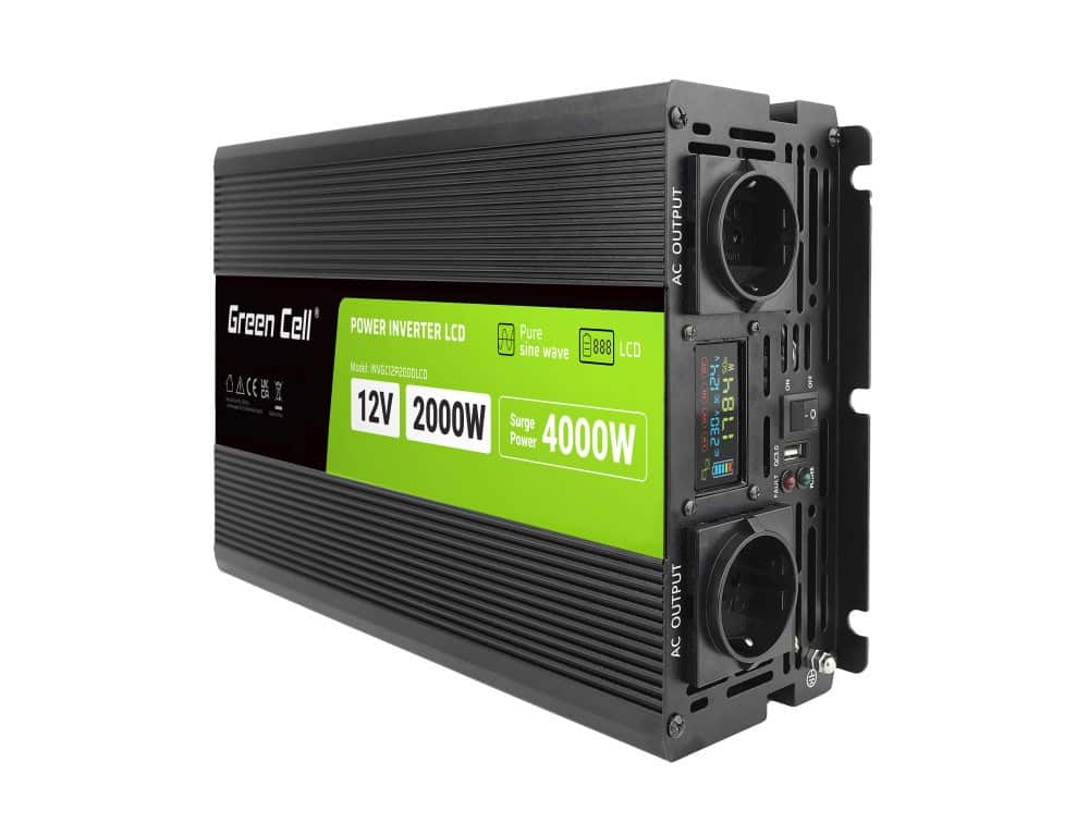 GREEN CELL PRZETWORNICA LCD 12V/230V 2000W/4000W CZYSTY SINUS INVGC12P2000LCD — zdjęcie 1 z 8