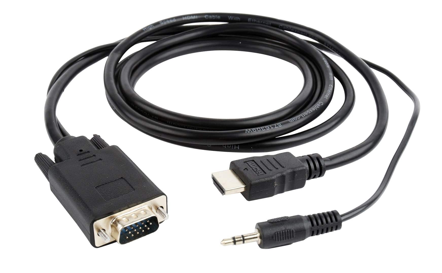 Adapter GEMBIRD A-HDMI-VGA-03-10 (HDMI M - D-Sub (VGA), Jack stereo 3,5 mm M; 3m; kolor czarny) — zdjęcie 1 z 3