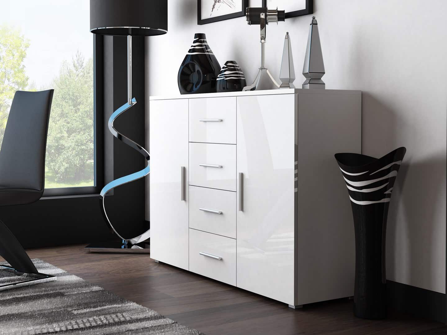 Komoda UNI biały/biały połysk (WHITE) — zdjęcie 1 z 3
