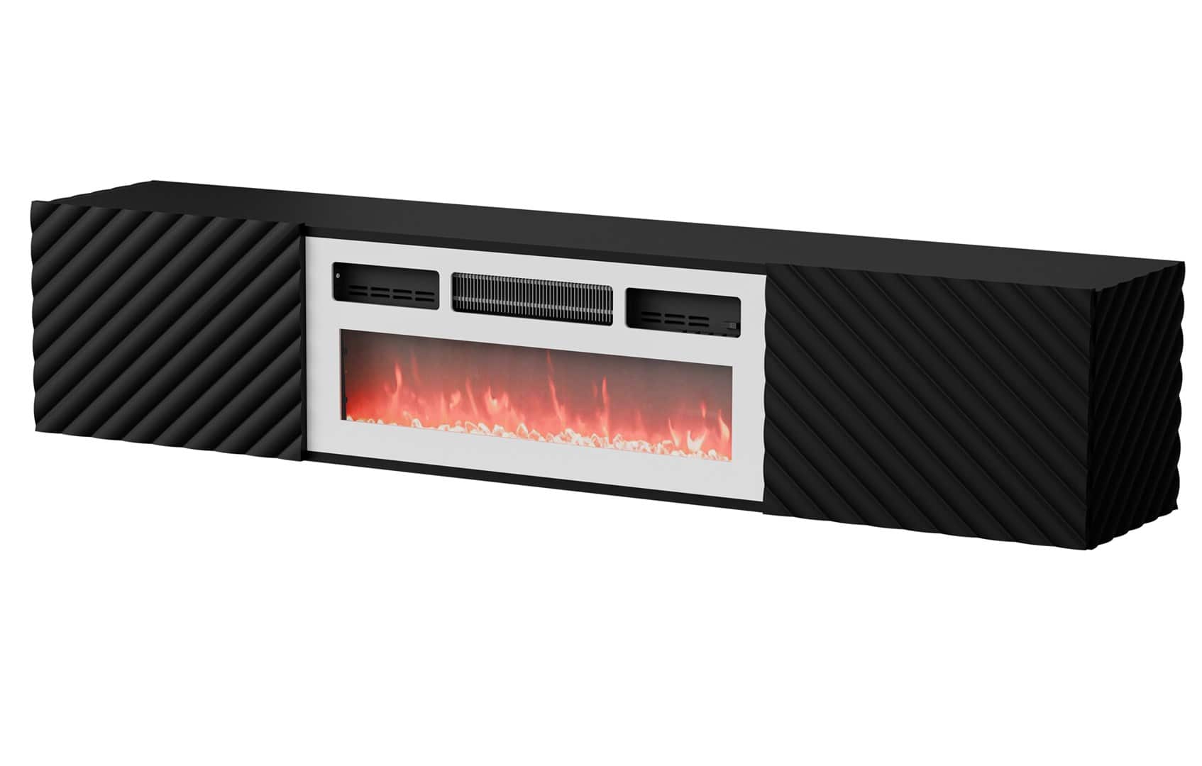 Szafka RTV LARA 183x35x37 czarny mat + biały kominek — zdjęcie 1 z 4