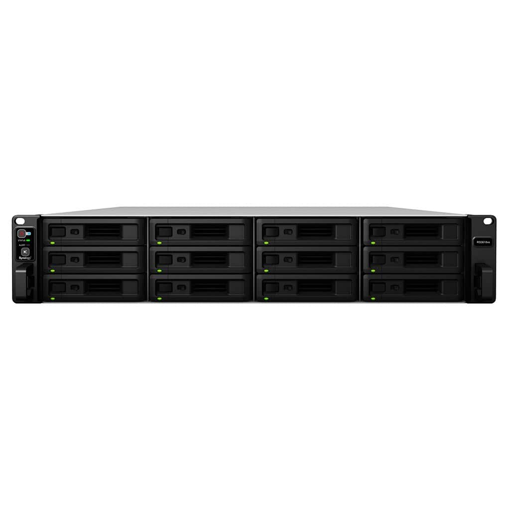NAS Synology RS3618xs; 2U RACK; 12x (3.5" SATA HDD/2.5" SATA HDD); Intel Xeon D-1521; 8 GB DDR4 ECC UDIMM (max. 64GB), 4x 1GbE RJ-45 — zdjęcie 1 z 6