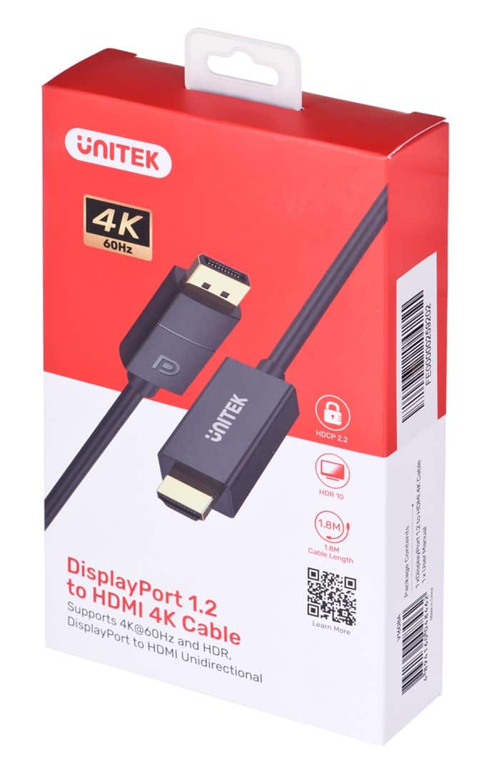 UNITEK ADAPTER KABEL DP 1.2 - HDMI, 4K 60HZ, 1,9M — zdjęcie 1 z 6