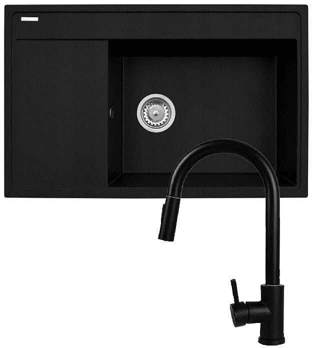 Zestaw - Zlewozmywak PYRAMIS CAMEA (79x50) 1B 1D R + Bateria IDEA Black Edition - 070168502BE - Volcano — zdjęcie 1 z 5