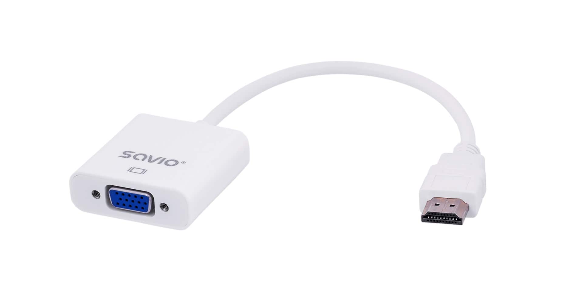Adapter SAVIO CL-27/B (HDMI M - D-Sub (VGA) F; 0,10m; kolor biały) — zdjęcie 1 z 4