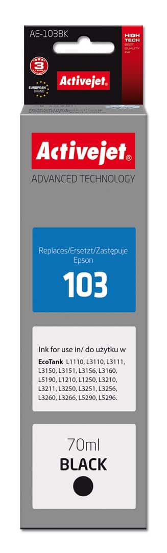 Activejet AE-103Bk Buteleczka z tuszem, 70 ml, czarny