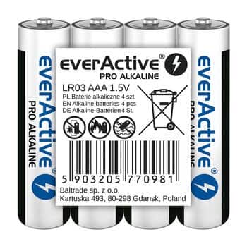 EVERACTIVE BATERIE ALKALICZNE PRO ALKALINE R03, AAA, SHRINK 4SZT , 1250 MAH, WYSOKA WYDAJNOŚĆ, LR03PRO4T — zdjęcie 1 z 2
