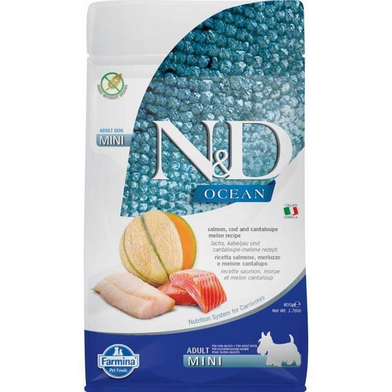 FARMINA N&D Ocean Dog Salmon, Cod, Cantaloupe, Melon Adult Mini - sucha karma dla psa - 800 g — zdjęcie 1 z 8