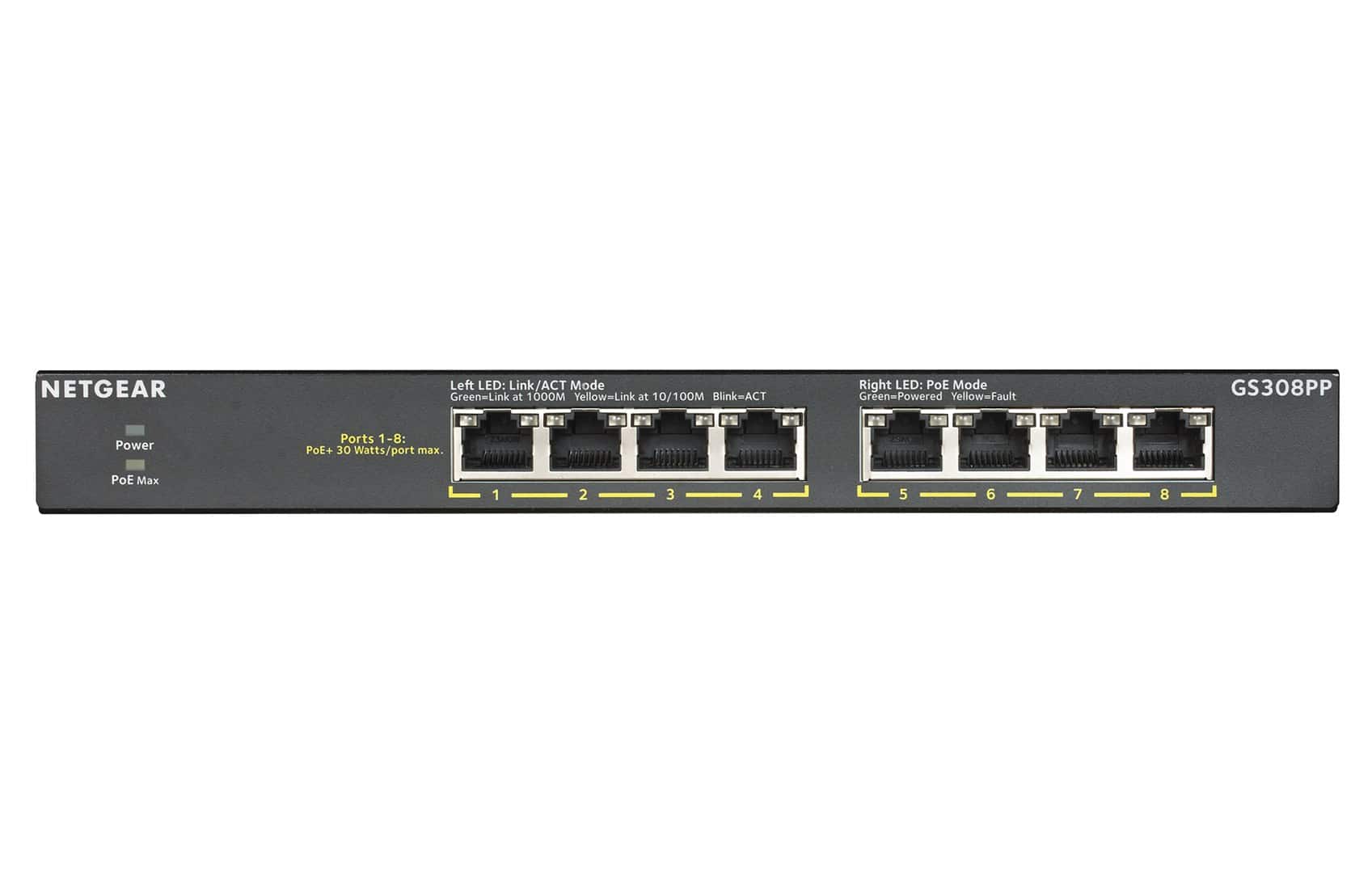 Switch Netgear GS308PP-100EUS 8p PoE 83W* (PoE+: 8p) Unmanaged Gigabit — zdjęcie 1 z 5