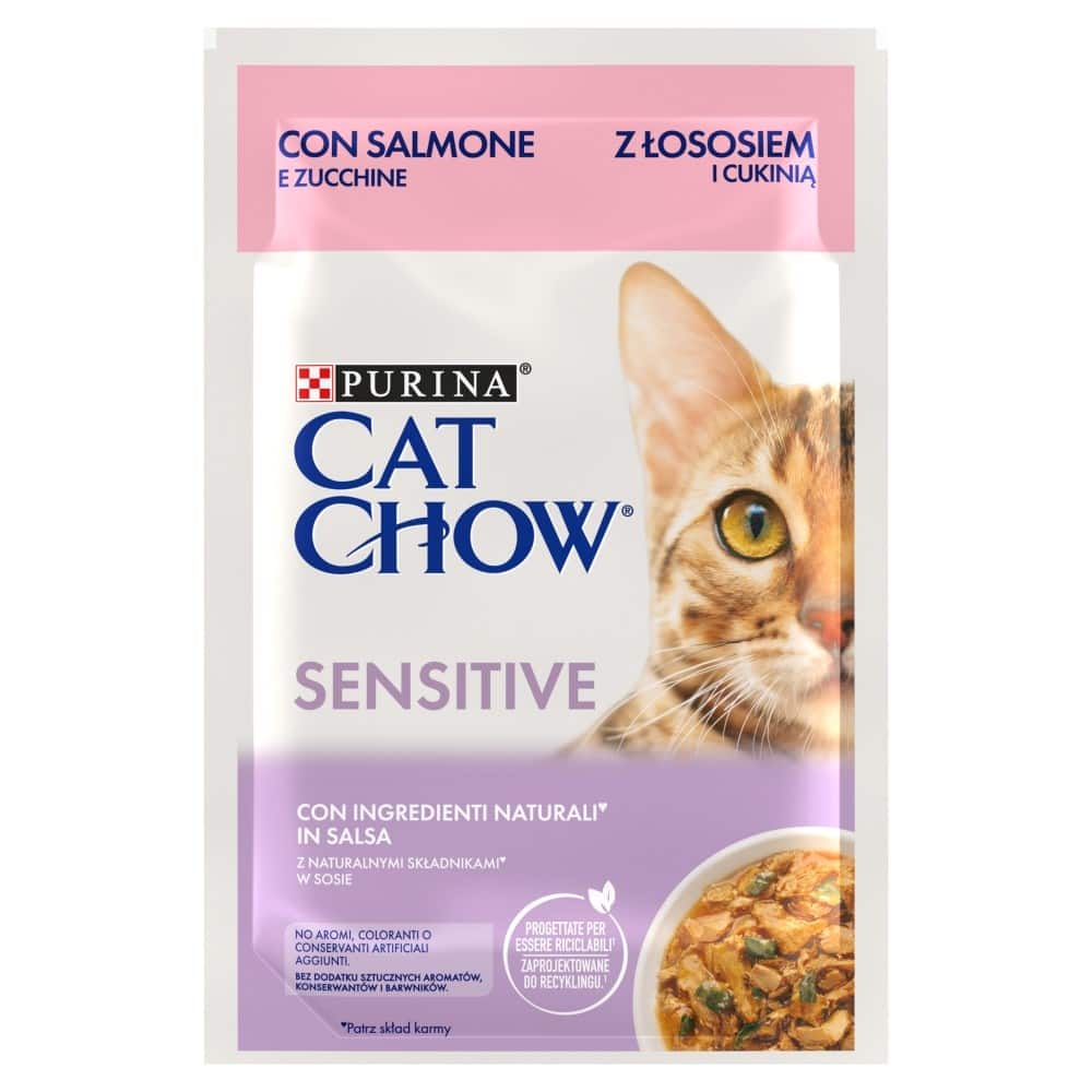Purina Cat Chow Sensitive z łososiem i cukinią w sosie - mokra karma dla kota - 85 g — zdjęcie 1 z 8