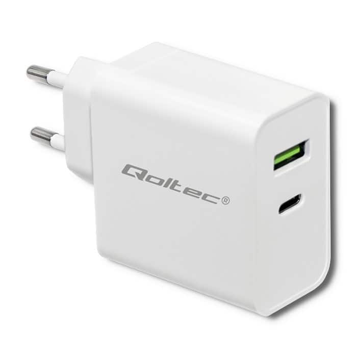 QOLTEC ŁADOWARKA SIECIOWA 45W | 5-20V | 2.4-3A | USB TYP C PD | USB | BIAŁA — zdjęcie 1 z 6