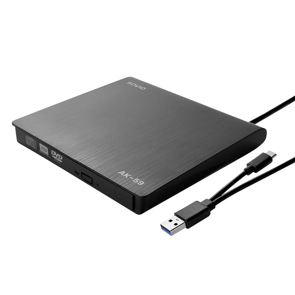 SAVIO NAGRYWARKA ZEWNĘTRZNA TYPU SLIM CD/DVD R/RW - USB C/USB-A, AK-59 — zdjęcie 1 z 6