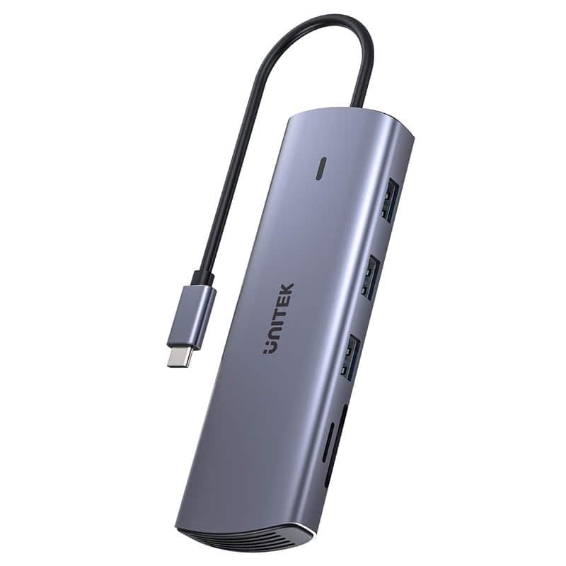UNITEK HUB USB-C 9W1, HDMI, VGA, SD, RJ45, 3X USB-A, PD 100W — zdjęcie 1 z 3
