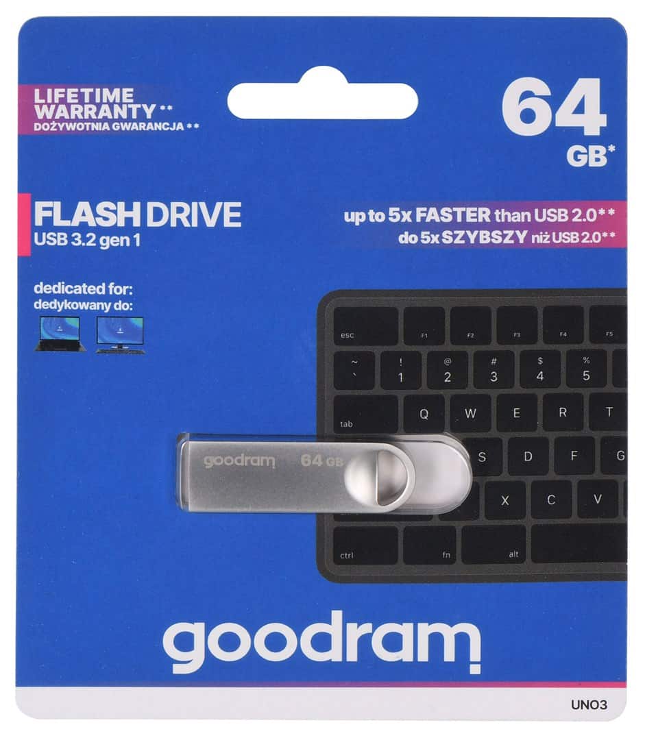 GOODRAM FLASHDRIVE 64GB UNO3 SILVER USB 3.2 Gen 1 — zdjęcie 1 z 4