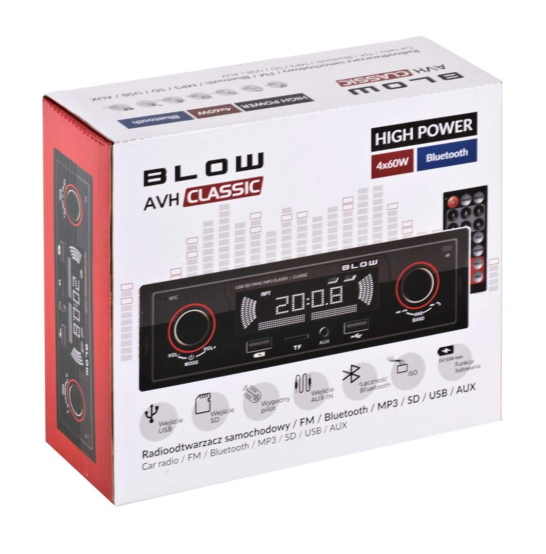 Radio samochodowe BLOW CLASSIC 78-287# (Bluetooth, USB + AUX + karty SD) — zdjęcie 1 z 7