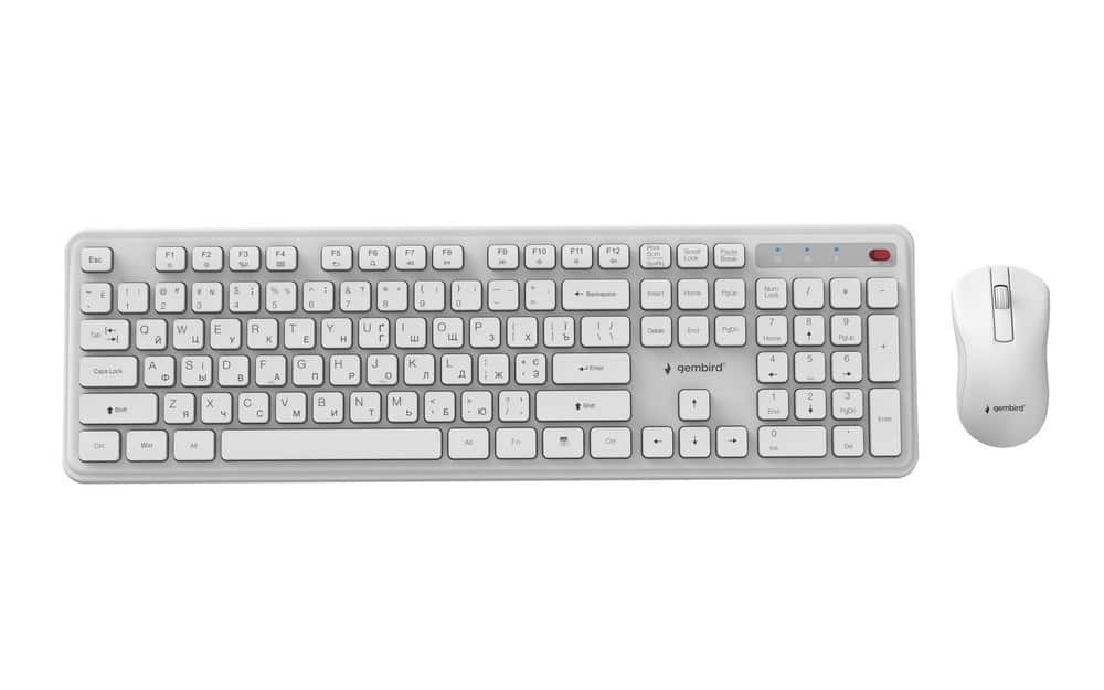 GEMBIRD BEZPRZEWODOWY ZESTAW KLAWIATURY + MYSZ SLIM PRO BUSINESS NA BIURKO,BIAŁY, UKŁAD RU — zdjęcie 1 z 5