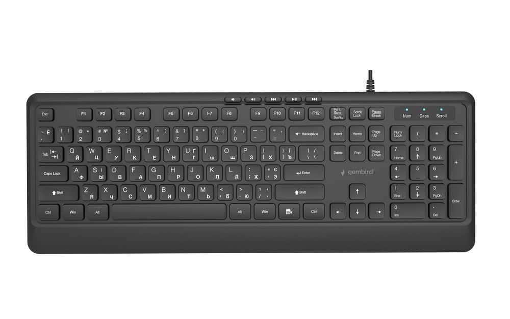 GEMBIRD PRZEWODOWA KLAWIATURA MULTIMEDIALNA SLIM 5 KLAWISZY HOTKEYS, RU LAYOUT, CZARNA — zdjęcie 1 z 5