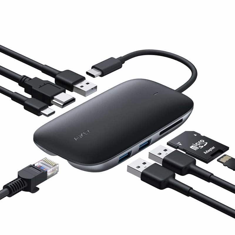AUKEY HUB USB C CB-C71 8W1 RJ45 HDMI 4K PD 100W — zdjęcie 1 z 8