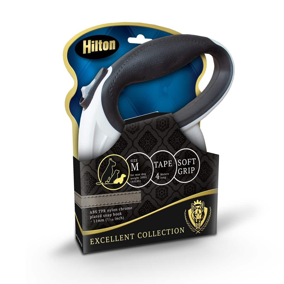 HILTON SMART DOG TAPE M BIAŁO-CZARNA SMYCZ AUTOMATYCZNA 4M DLA PSA DO 20KG — zdjęcie 1 z 2