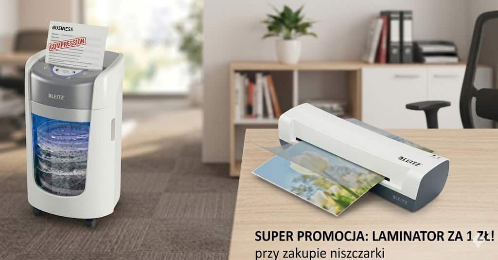 Niszczarka Leitz IQ OptiMax 225, P5, 6 kartek, 15l + za 1 zł Laminator Leitz iLAM Home A4 biały