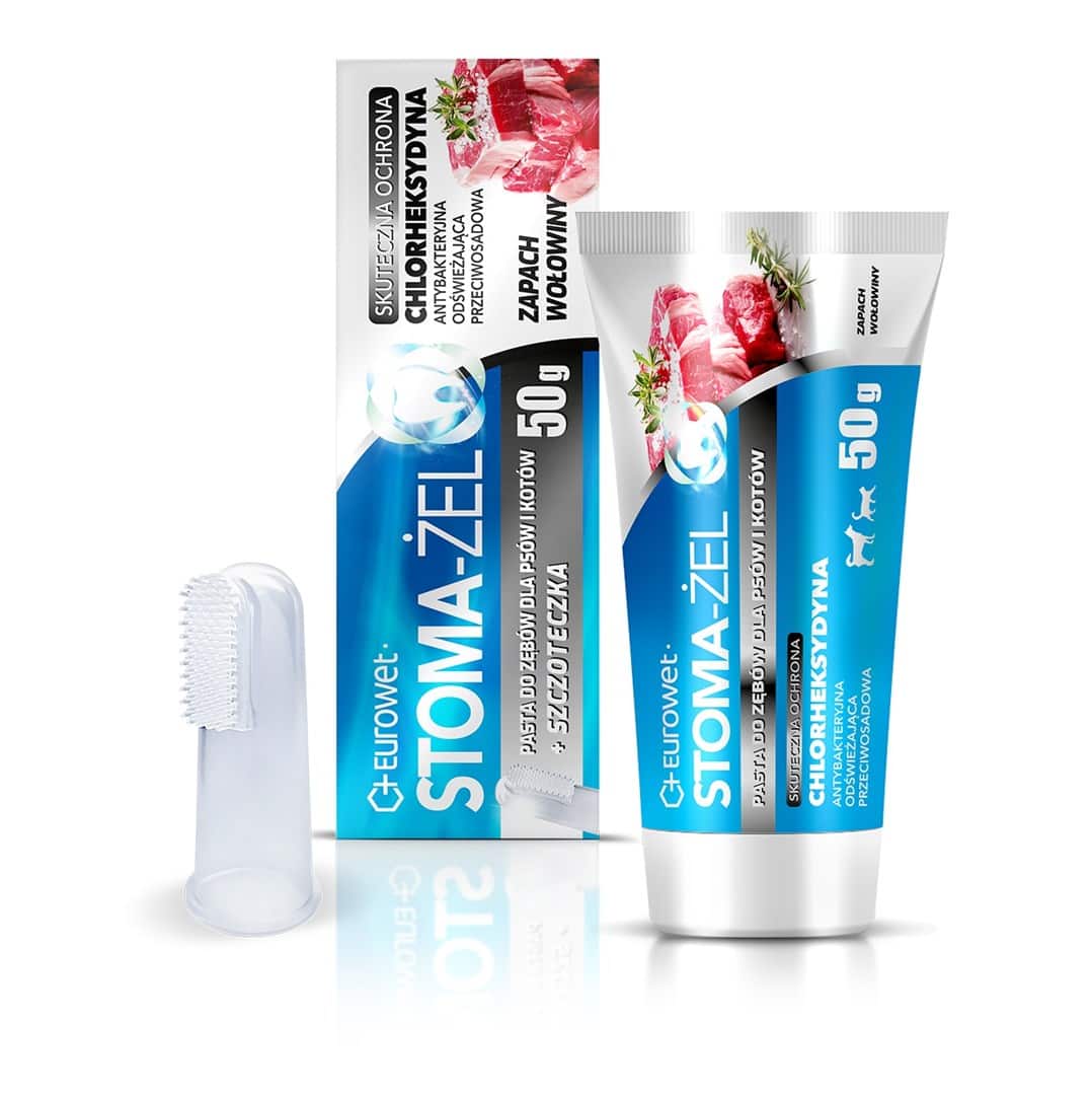 Eurowet Stoma-żel Pasta do zębów ze szczoteczką wołowina pies/kot 50g