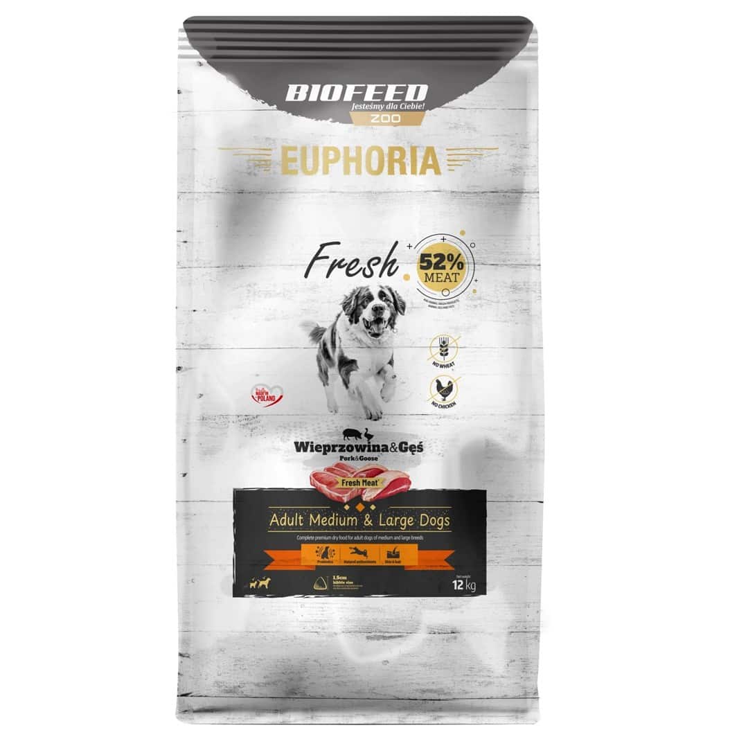 BIOFEED Euphoria Fresh Meat Adult Medium & Large Wieprzowina i Gęś 12kg